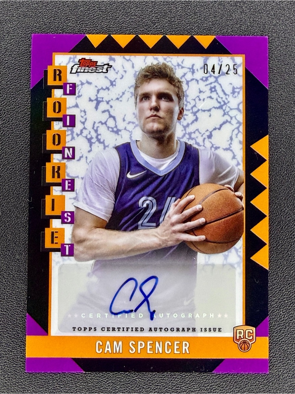 Cam Spencer RC Auto 2024-25 Topps Finest Rookie Memphis Grizzlies #RFA-CS #/25